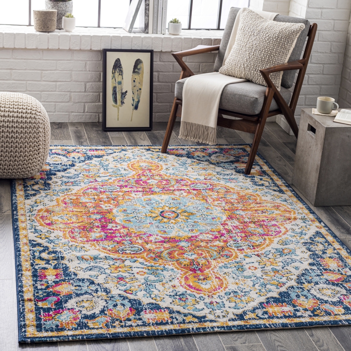 FSA2347-5371 5 ft. 3 in. x 7 ft. 1 in. Floransa Rectangle Machine Woven Rug, Multi Color