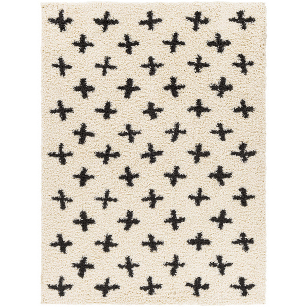 BSH2304-537 5 ft. 3 in. x 7 ft. Beni Shag Machine Woven Rectangle Rug - Charcoal & Cream