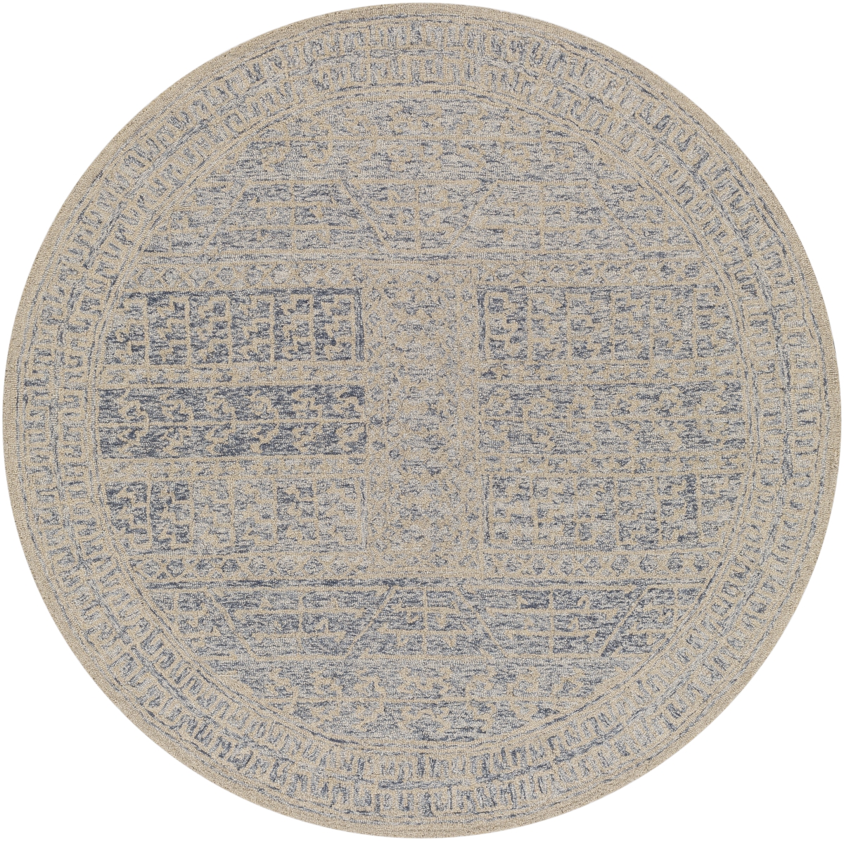 GND2318-6RD 6 ft. Granada Hand Tufted Round Rug, Dark Blue, Denim & Khaki