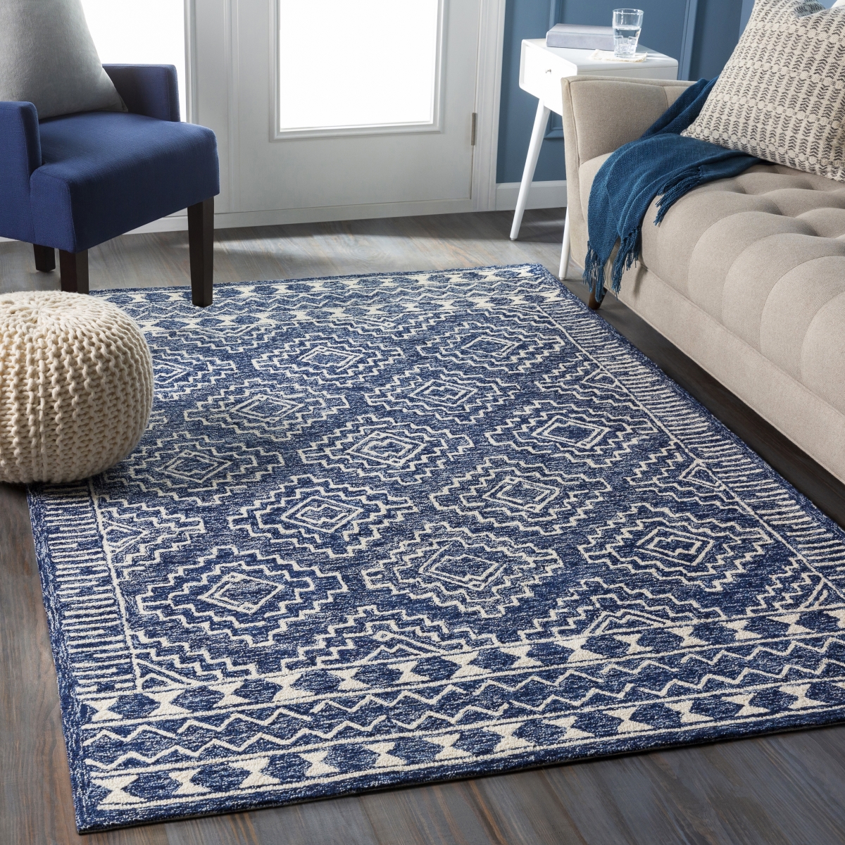 GND2322-46 4 x 6 ft. Granada Rectangle Area Rug, Dark Blue, Denim & Ivory