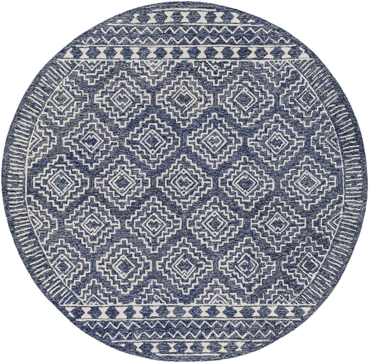 GND2322-8RD 8 ft. Granada Hand Tufted Round Rug, Dark Blue, Denim & Ivory