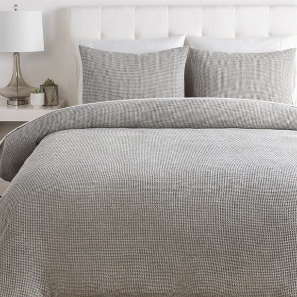 WFL1001-KSET Waffle Duvet CA King Bedding Set - Light Gray