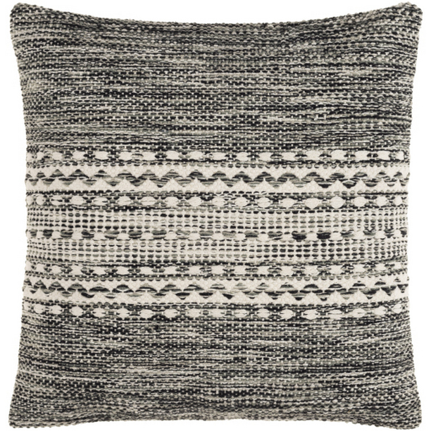 18 x 18 in. Ethan Hand Woven Pillow Cover - Black, Medium Gray & Cream