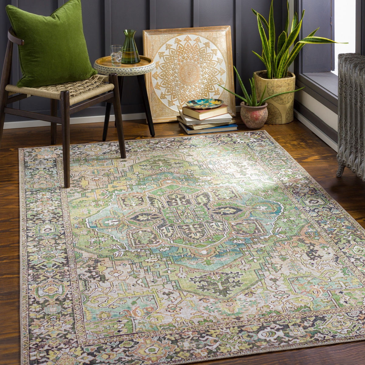 IRS2361-7696 7 ft. 6 in. x 9 ft. 6 in. Iris Rectangle Area Rug, Medium Green