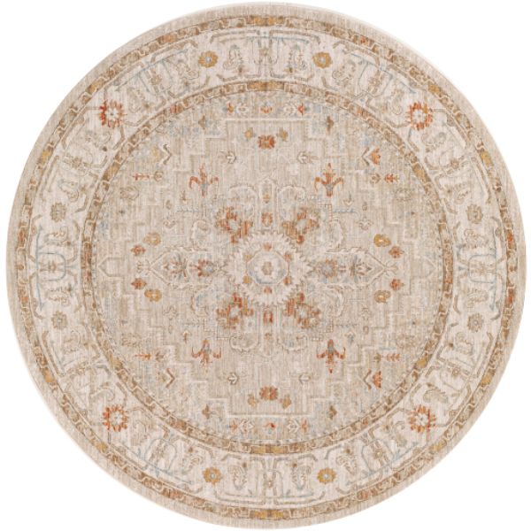 AVT2314-67RD 6 ft. 7 in. Avant Garde Machine Woven Round Rug, Denim, Mustard & Medium Gray