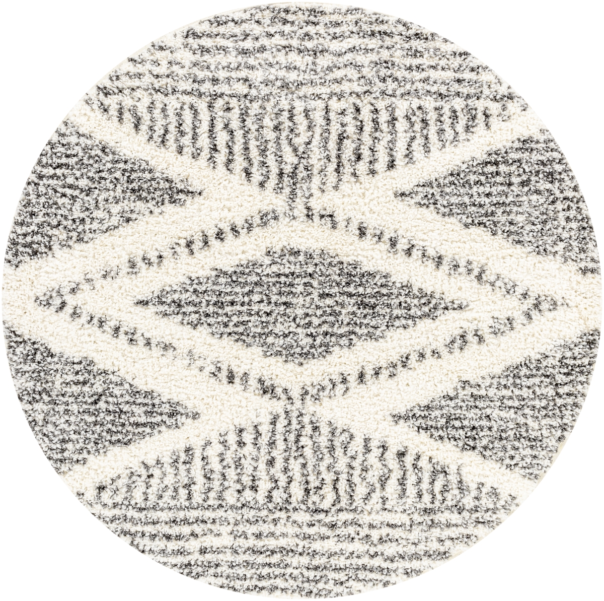DXS2309-710RD 7 ft. 10 in. Deluxe Shag Machine Woven Round Rug, Cream & Charcoal