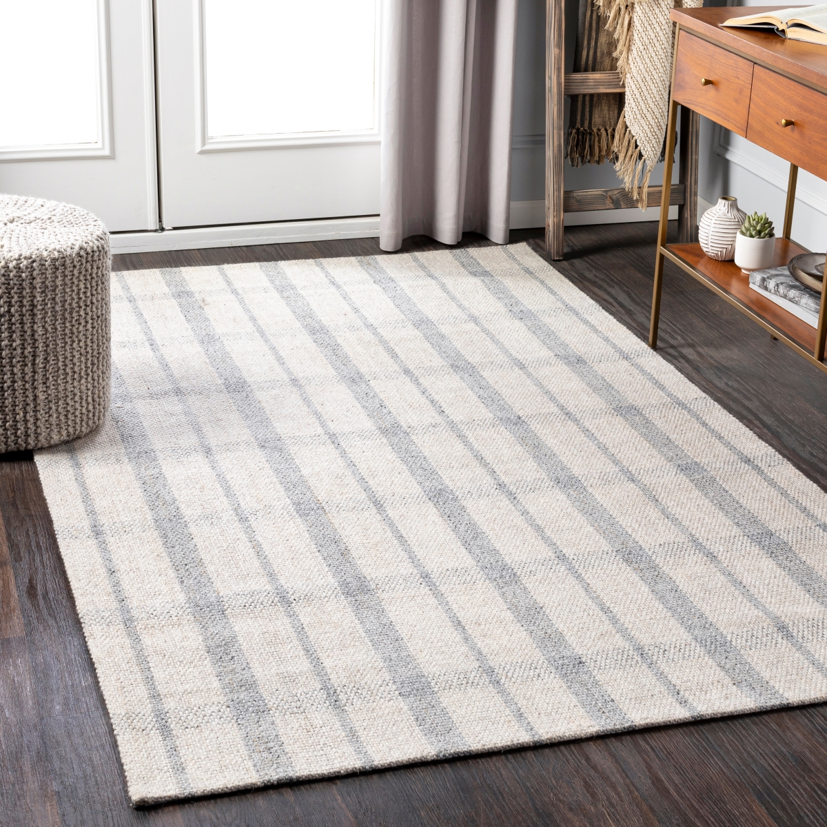 TAR2302-576 5 ft. x 7 ft. 6 in. Tartan Rectangle Area Rug, Light Gray