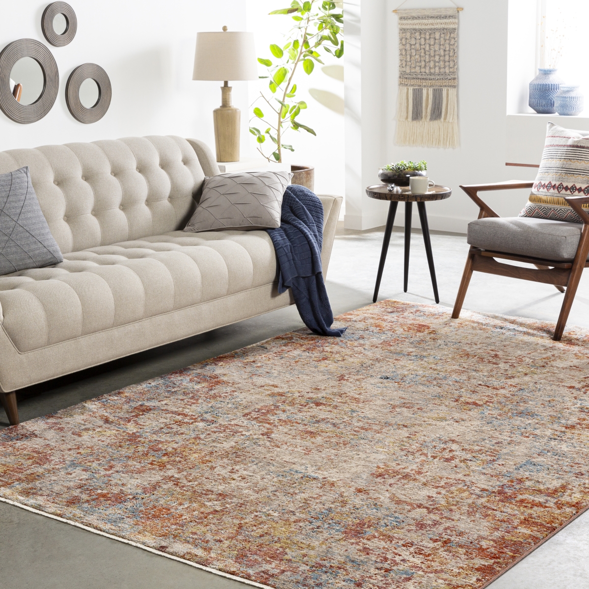 MBE2300-67RD 6 ft. x 7 in. Mirabel Round Rug, Peach & Multi Color