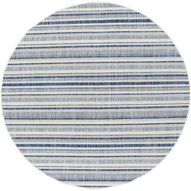 EAG2337-67RD 6 ft. 7 in. Eagean Machine Woven Round Rug - Navy, Denim & White