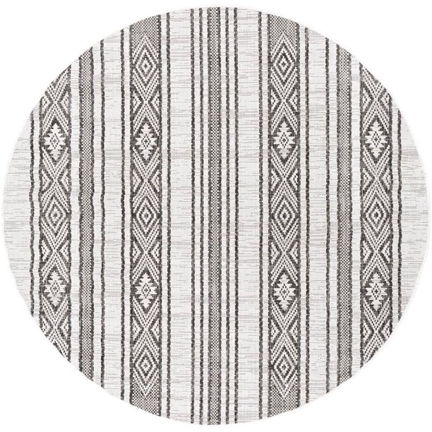 EAG2352-53RD 5 ft. 3 in. Eagean Round Rug, Black, White & Medium Grey