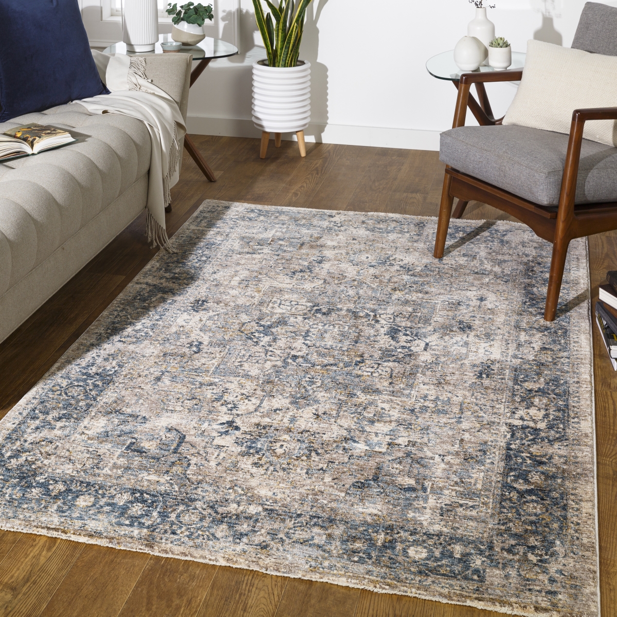 MBE2312-6796 6 ft. 7 in. x 9 ft. 6 in. Indoor Medallion Global Rectangular Rug, Teal