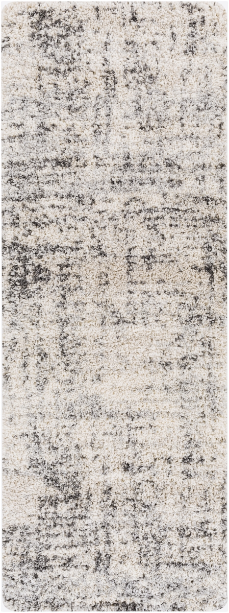 ESG2300-2773 2 ft. 7 in. x 7 ft. 3 in. Eskimo Shag Modern Machine Woven Runner Rug - Black, Light Beige, Light Gray & Cream