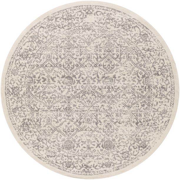 ROM2300-710RD 7 ft. 10 in. Roma Machine Woven Round Rug - White & Medium Gray