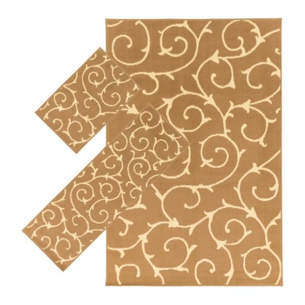 AWAPEX2000-3PC Apex Multi Shape Rug, Medium Brown & Wheat- 3 Piece