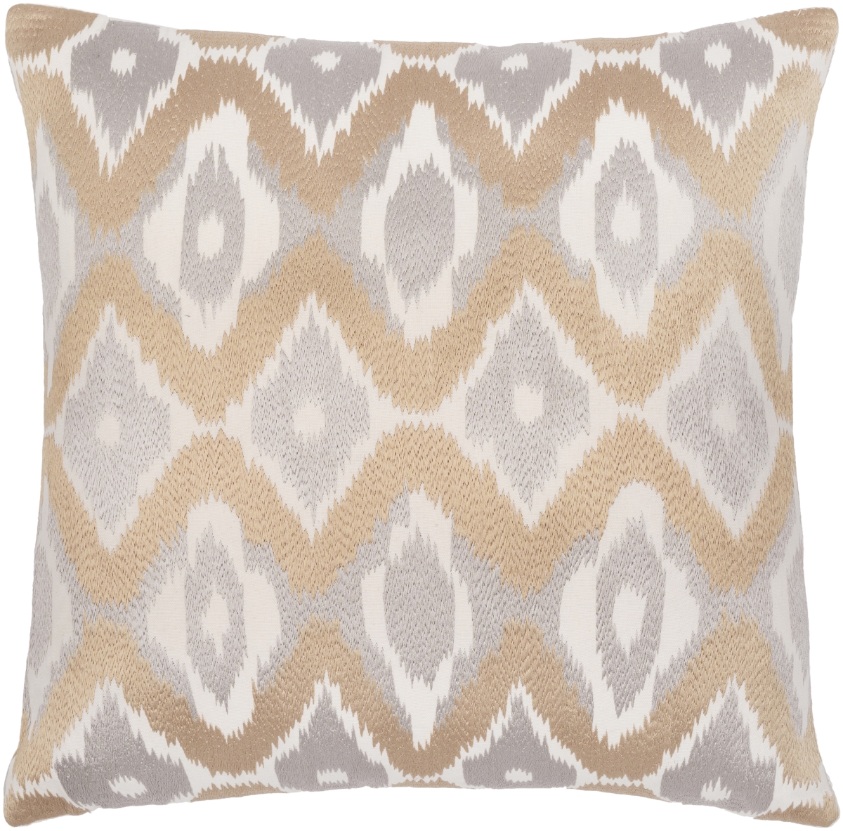 Picture of Livabliss IKL002-1818P 18 x 18 in. Ikat Luxe IKL-002 Pillow Cover with Polyester Insert - Cream&#44; Wheat & Light Gray