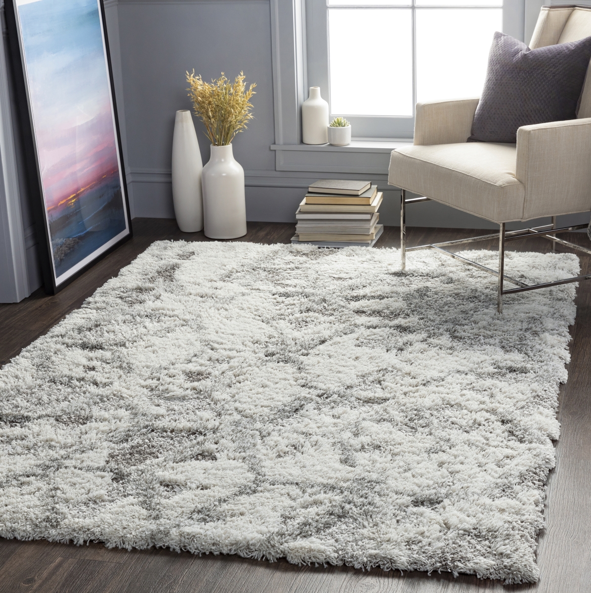 ASG2302-537 5 ft. 3 in. x 7 ft. Alta Shag Machine Wooven Rectangular Rug, Multi Color