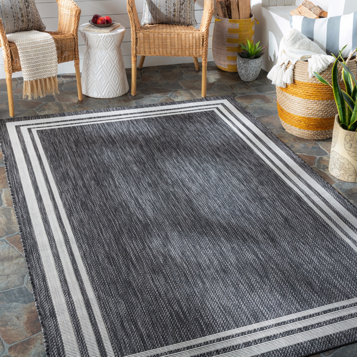 EAG2365-679OV 6 ft. 7 in. x 9 ft. Eagean Machine Woven Oval Rug, Charcoal & Cream