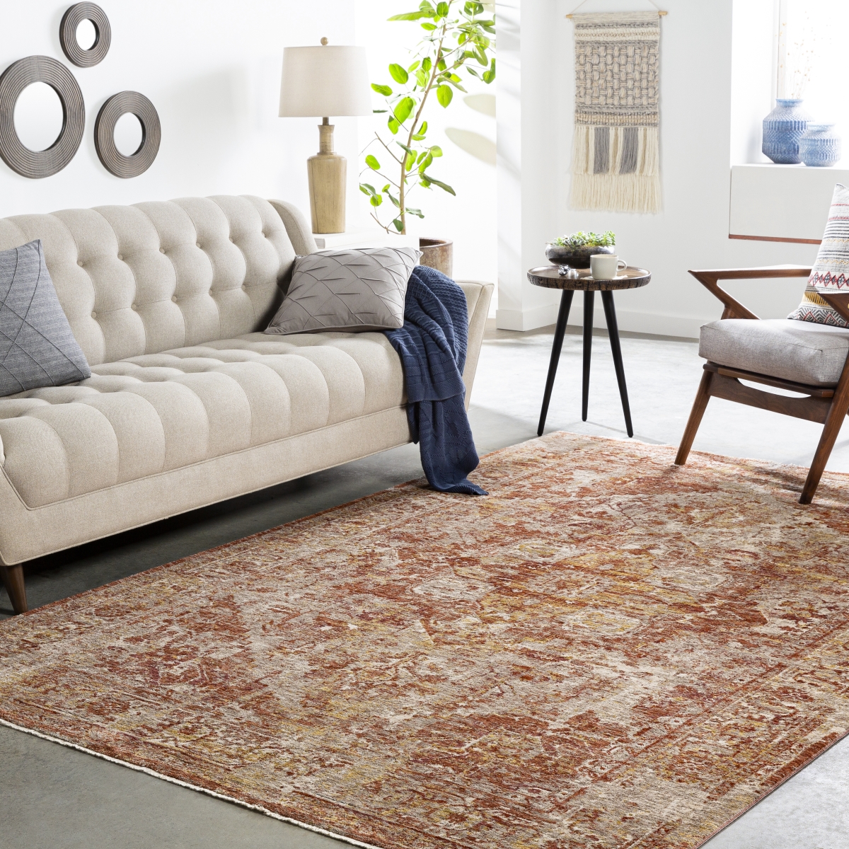 MBE2304-6796 6 ft. 7 in. x 9 ft. 6 in. Mirabel Machine Woven Rectangular Area Rug, Orange & Cream