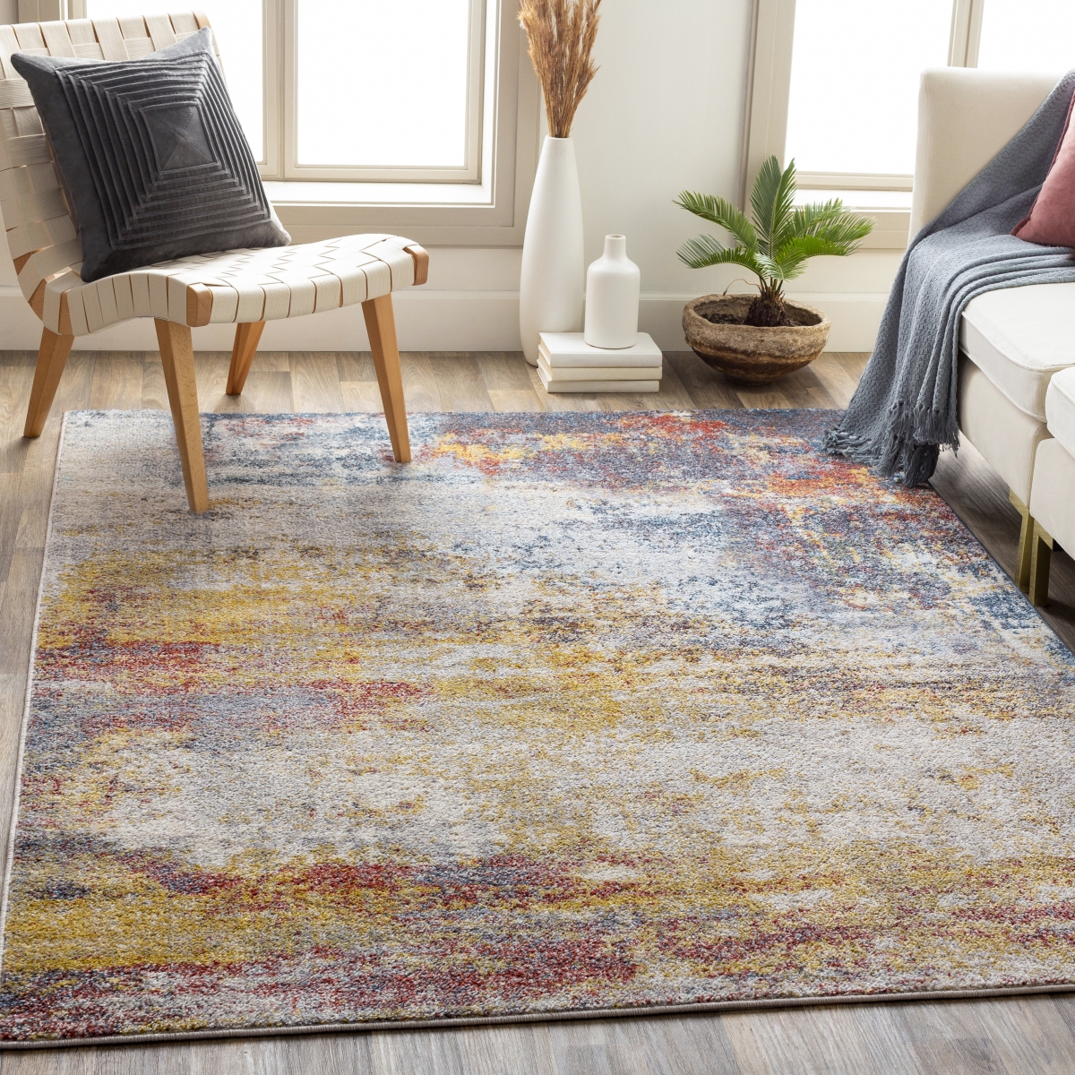 AKR2316-710103 7 ft. 10 in. x 10 ft. 3 in. Ankara Modern Machine Woven Rectangle Area Rug, Teal, Multi Color