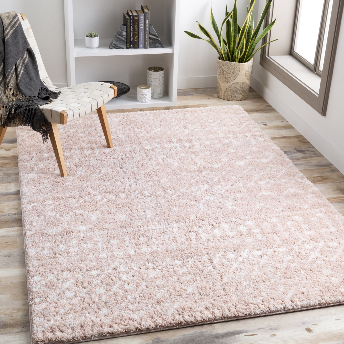 ALH2300-23 2 x 3 ft. Aliyah Shag Rectangle Area Rug, Blush & Cream