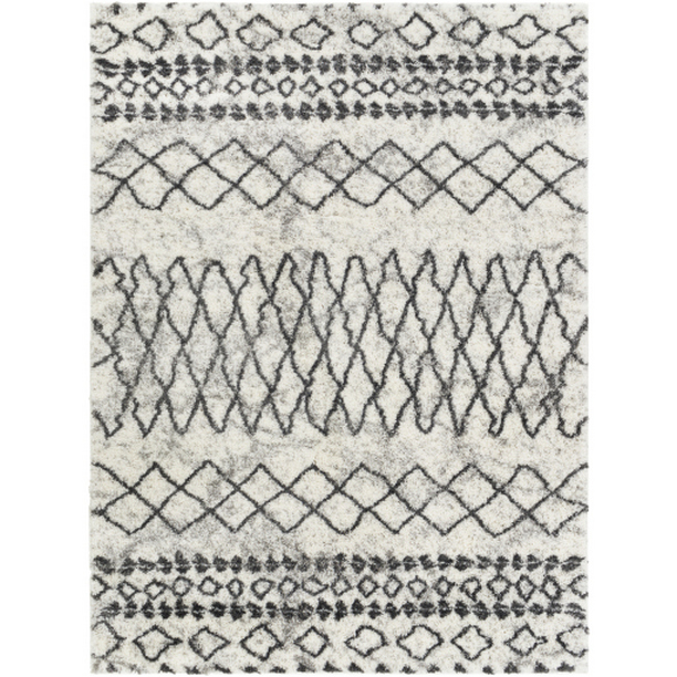 ALH2311-679 6 ft. 7 in. x 9 ft. Aliyah Shag Machine Woven Rectangle Rug - Medium Gray, Charcoal & Cream