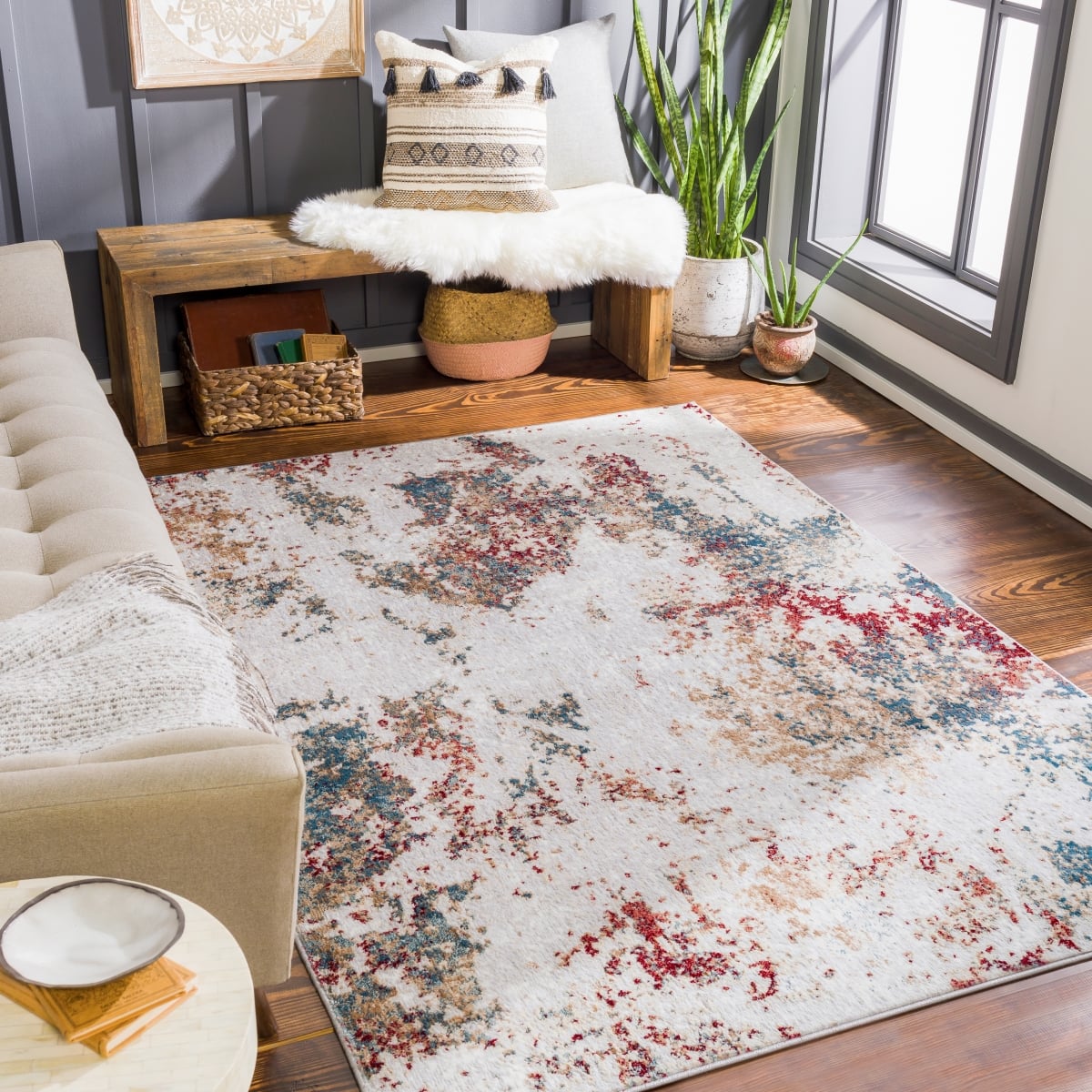 WNL2334-23 2 ft. x 3 ft. Wanderlust Indoor Rectangular Rug, Grey & Rust