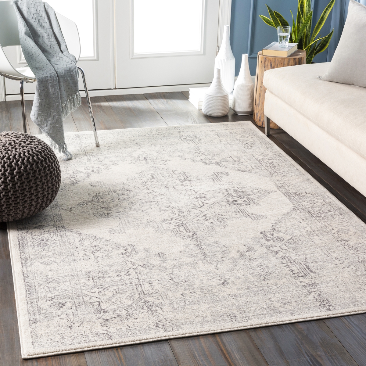 ROM2322-710RD 7 ft. x 10 in. Roma Machine Woven Round Rug, White & Multi Color