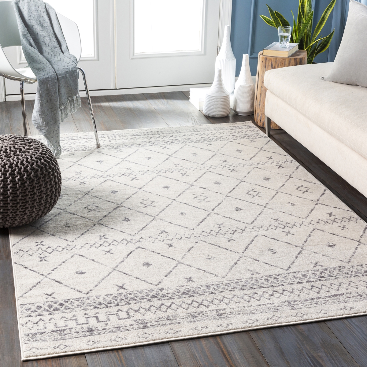 ROM2338-710RD 7 ft. x 10 in. Roma Round Rug, White & Medium Gray