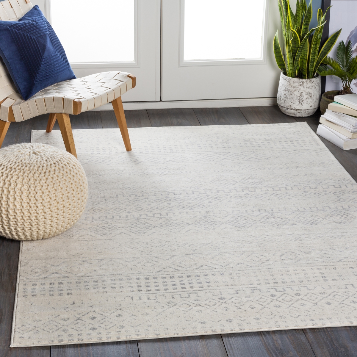 ROM2341-67RD 6 ft. x 7 in. Roma Machine Woven Round Rug, Medium Gray & Multi Color