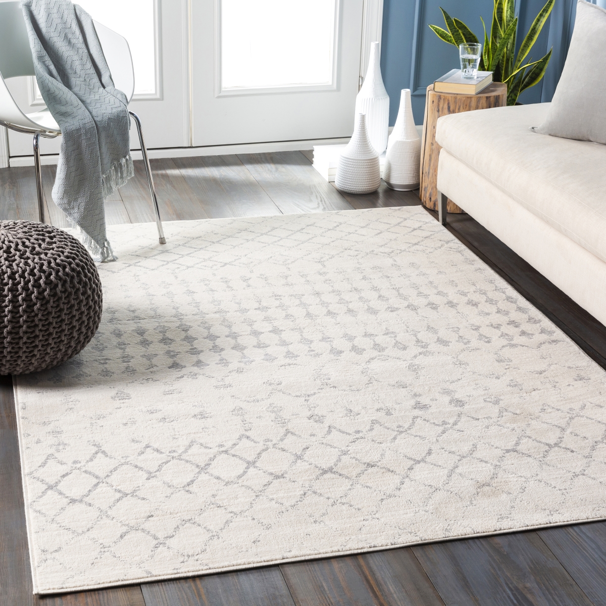 ROM2343-710RD 7 ft. x 10 in. Roma Machine Woven Round Rug, White & Multi Color