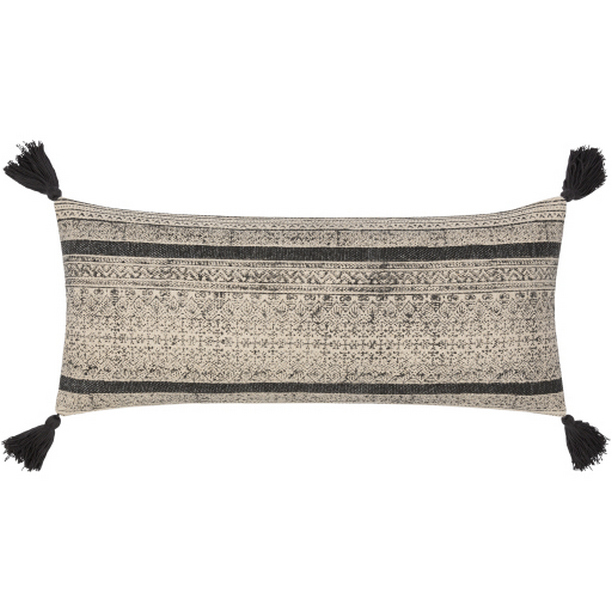 JNY004-1432D 14 x 32 in. Janya Woven Pillow Kit - Black & Beige