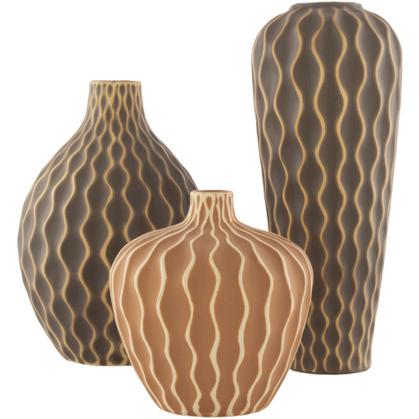 WVS001-SET Waves Decorative Vase Accents - Beige, Orange & Brown