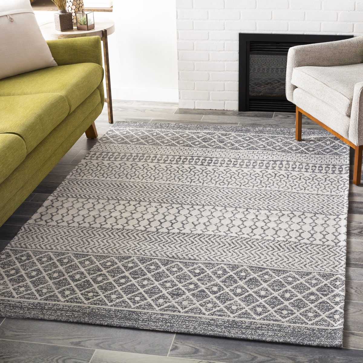 LCS2305-23 2 x 3 ft. La Casa Rectangle Area Rug, Charcoal, White & Light Grey