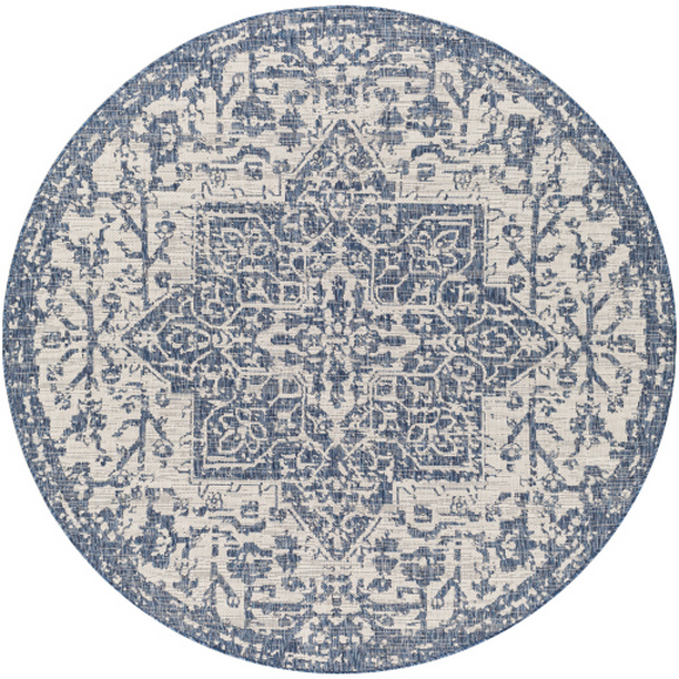 EAG2377-67RD 6 ft. 7 in. Eagean Machine Woven Round Rug - Dark Blue, Denim & Cream