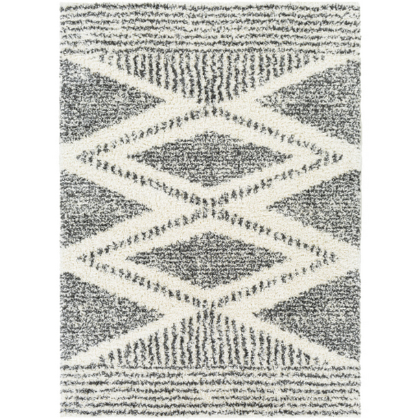 DXS2309-23 2 x 3 ft. Deluxe Shag Machine Woven Rectangle Rug - Cream & Charcoal