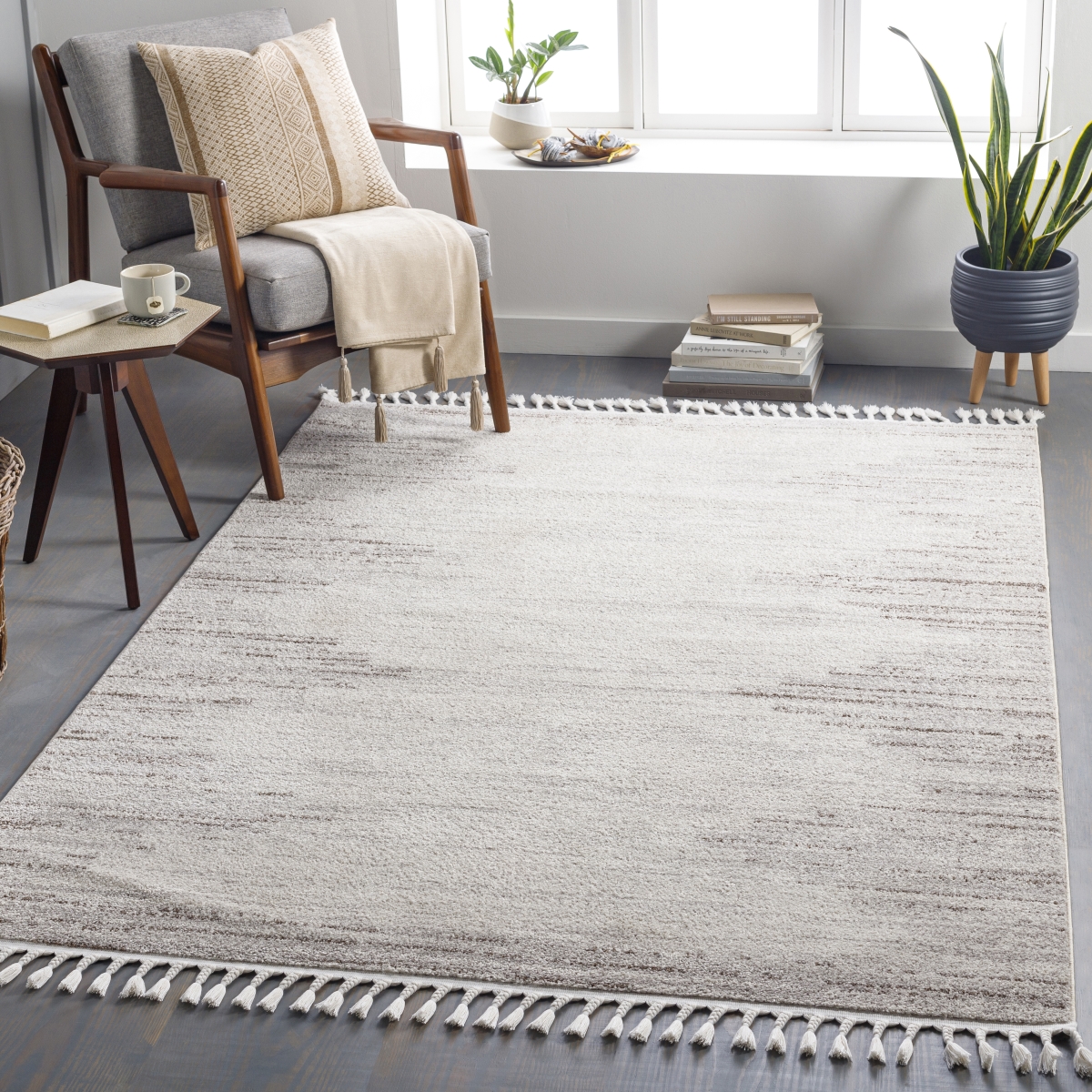BBN2303-537 5 ft. 3 in. x 7 ft. Blackburn Rectangle Area Rug, Light Grey, Grey & Dark Brown