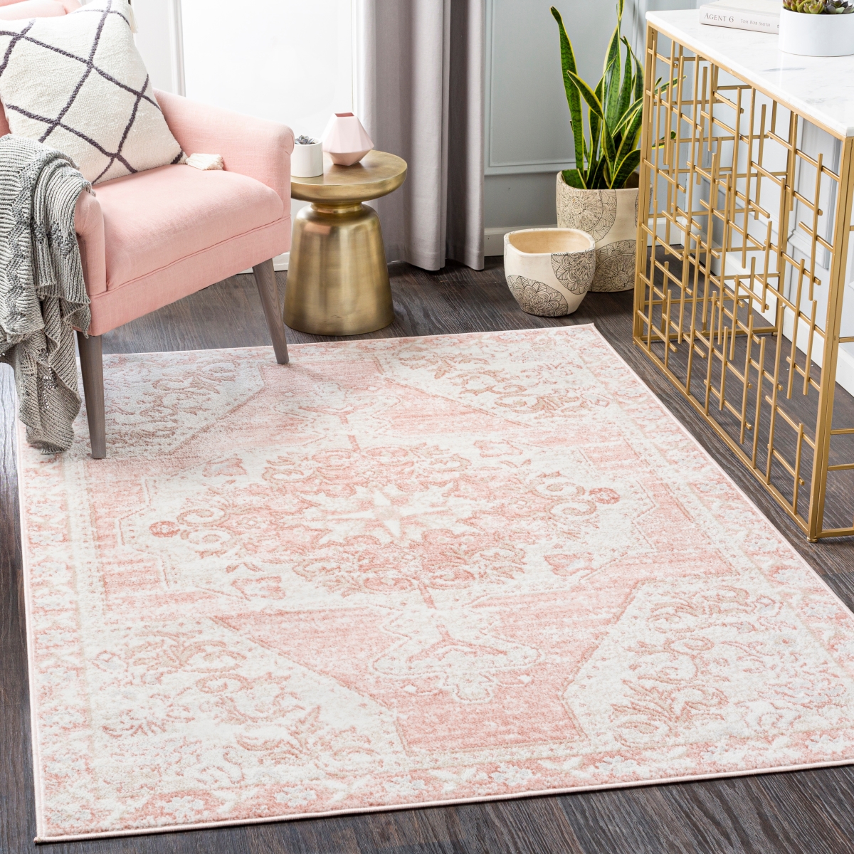 SRZ2317-9212 9 ft. 2 in. x 12 ft. St Tropez Rectangle Area Rug, Pale Pink, Plum & Light Beige