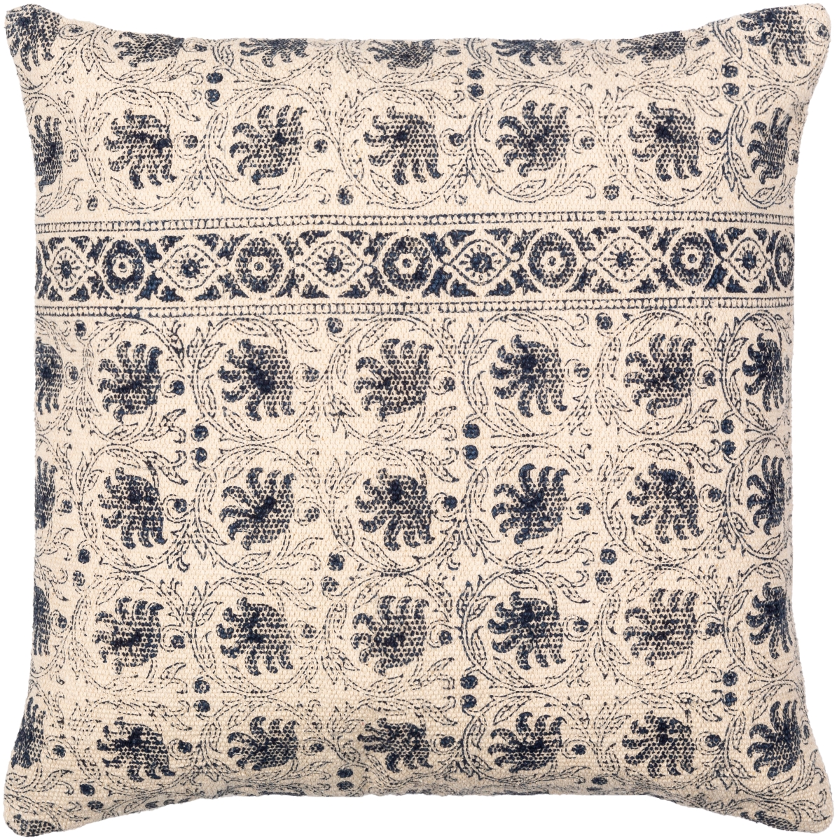 PSH002-1818D 18 x 18 in. Prisha PSH-002 Square Pillow Kit with Down Insert, Navy & Light Beige