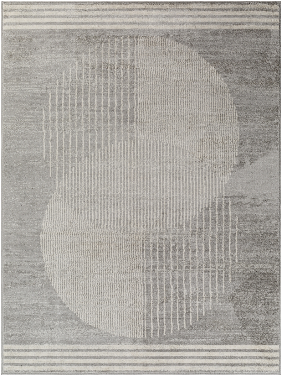 FSA2375-67RD 6 ft. 7 in. x 6 ft. 7 in. Floransa FSA-2375 Modern Machine Woven Round Rug, Gray, Cream & Light Slate