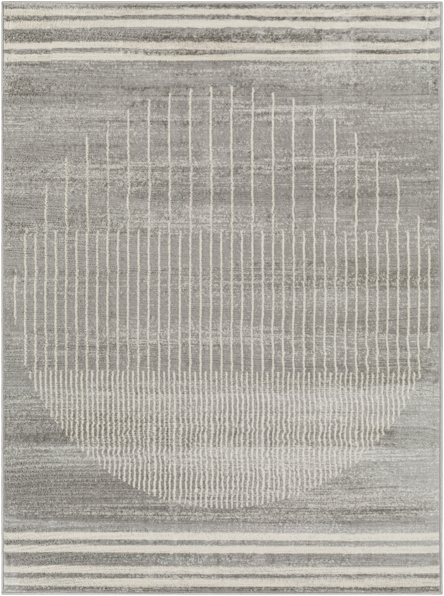 FSA2367-710RD 7 ft. 10 in. x 7 ft. 10 in. Floransa FSA-2367 Modern Machine Woven Round Rug, Gray, Light Slate & Cream