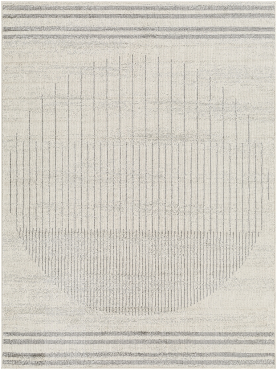 FSA2373-710RD 7 ft. 10 in. x 7 ft. 10 in. Floransa FSA-2373 Modern Machine Woven Round Rug, Cream, Light Slate & Gray