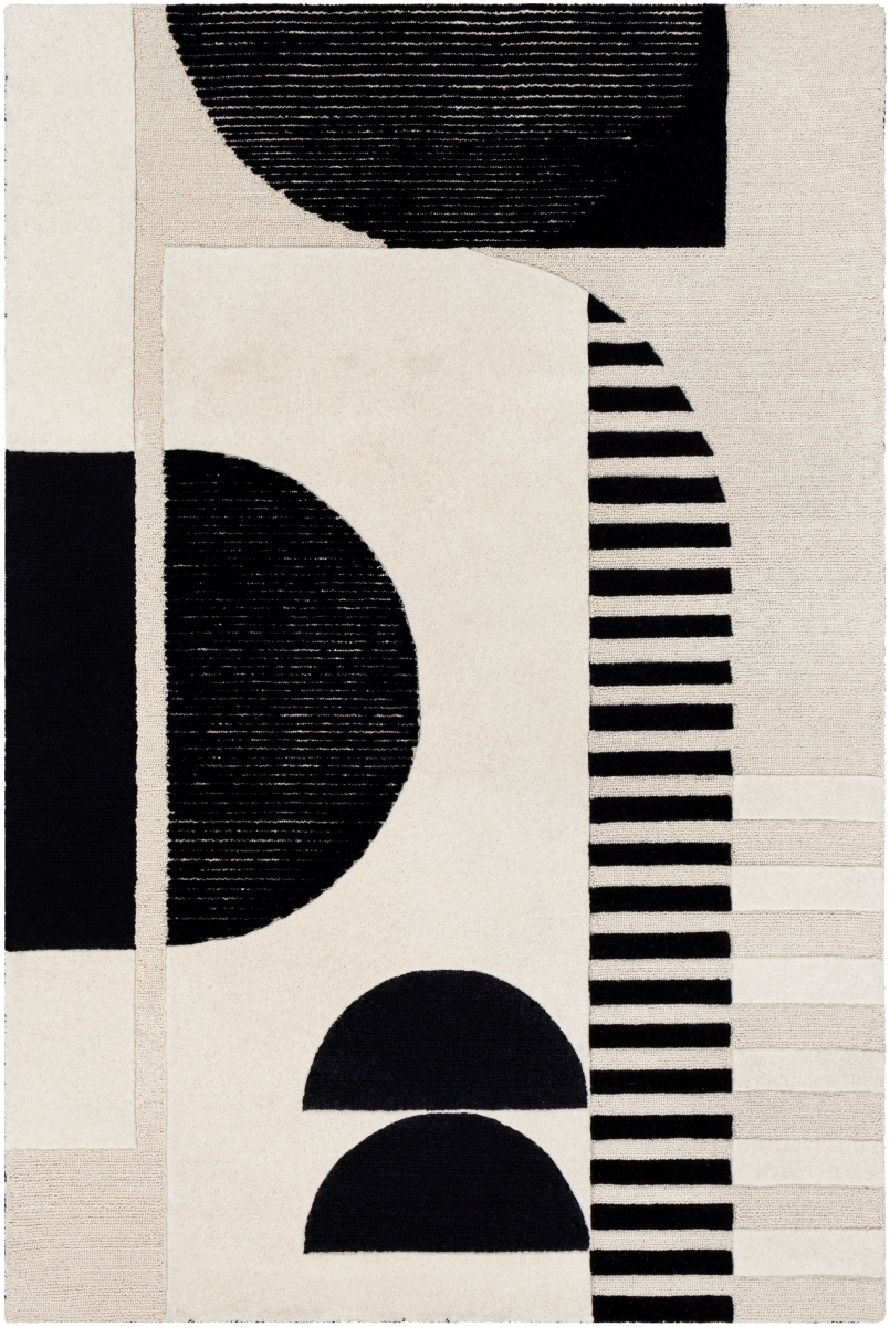 BRO2304-8RD 8 ft. Brooklyn BRO-2304 Round Hand Tufted Rugs - Black, Cream & Light Beige