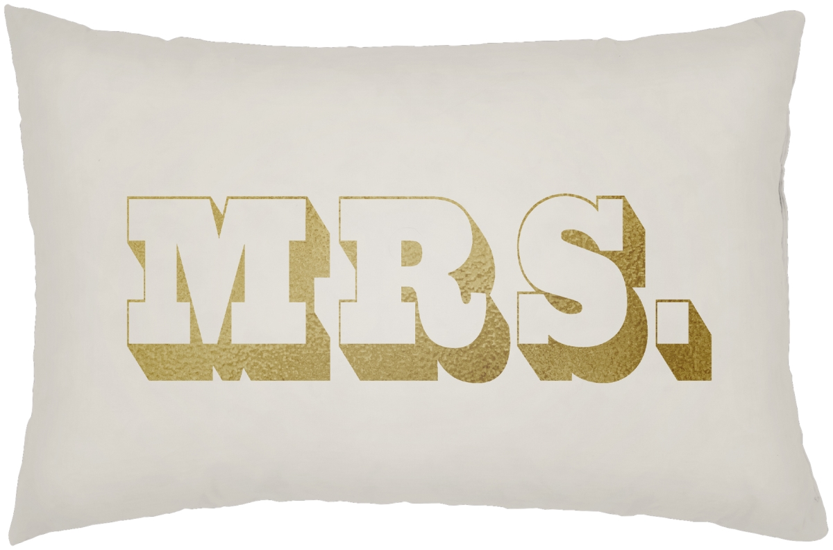 MRSS002-1422 14 x 22 in. Mr & Mrs Lumbar Pillow, Ivory & Metallic Gold