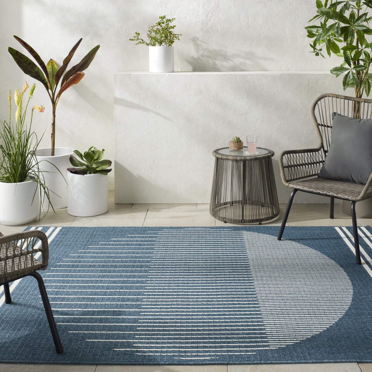 ALF9689-810RD 8 ft. 10 in. x 8 ft. 10 in. Alfresco Machine Woven Round Rug, Multi Color