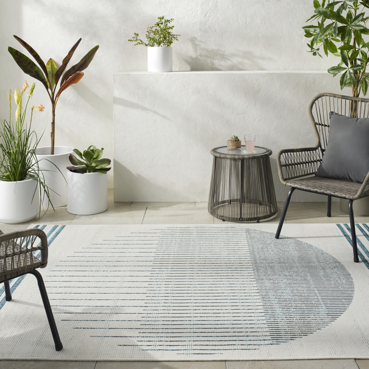 ALF9692-810RD 8 ft. 10 in. x 8 ft. 10 in. Alfresco Machine Woven Round Rug, Multi Color