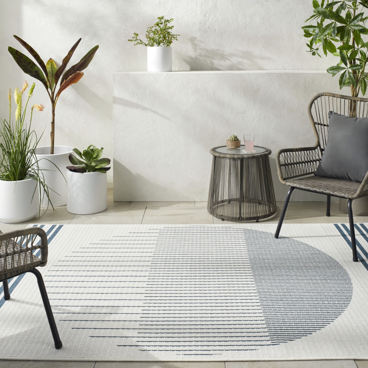 ALF9693-810RD 8 ft. 10 in. x 8 ft. 10 in. Alfresco Machine Woven Round Rug, Multi Color