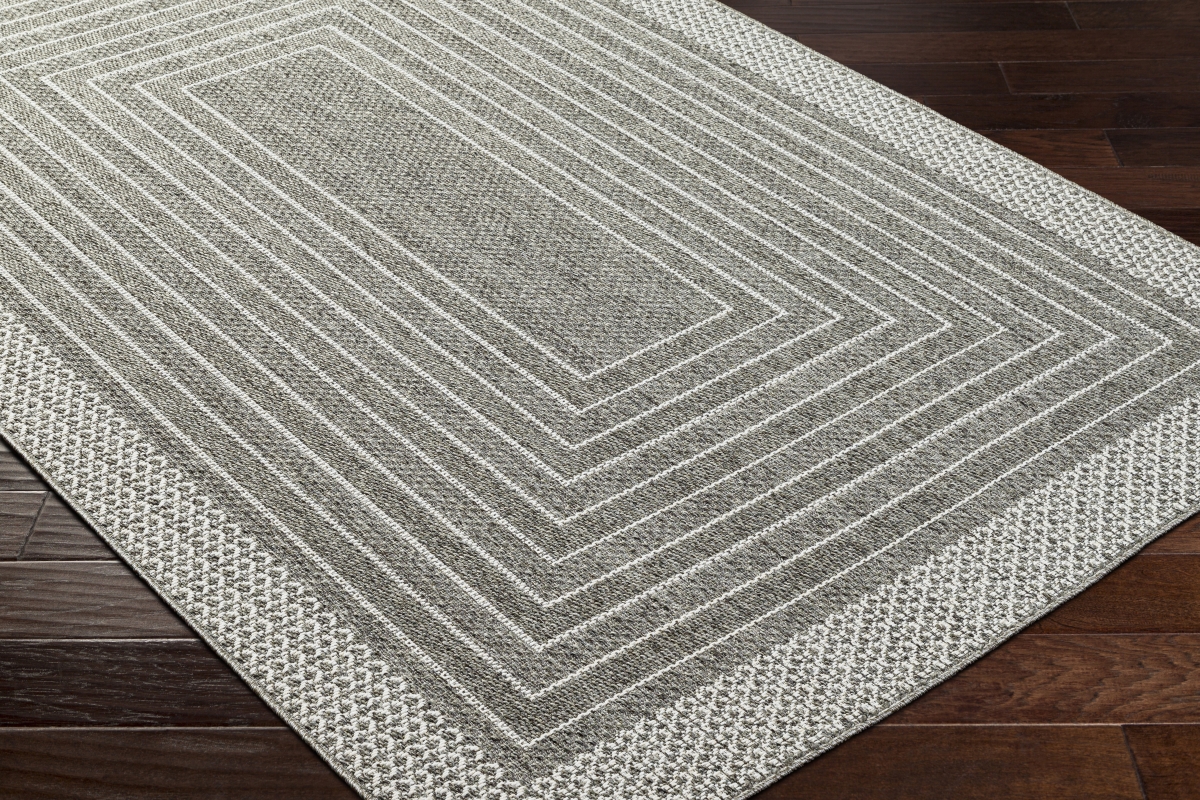 PMB2313-710RD 7 ft. 10 in. x 7 ft. 10 in. Pismo Beach PMB-2313 Machine Woven Round Rug - Medium Gray, Gray & White
