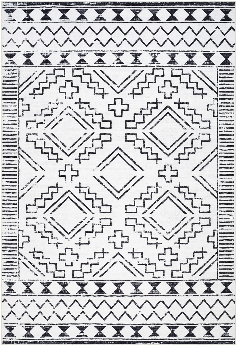 LVB2327-7696 7 ft. 6 in. x 9 ft. 5 in. Lavable LVB-2327 Machine Woven Rectangle Rug - Off-White, Nickel & Black