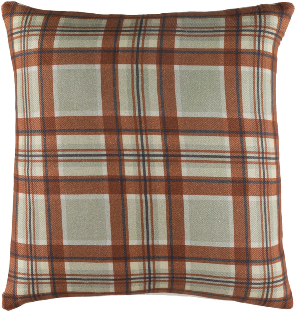 Surya Brigadoon Green and Brown 22-Inch Pillow with Down Fill