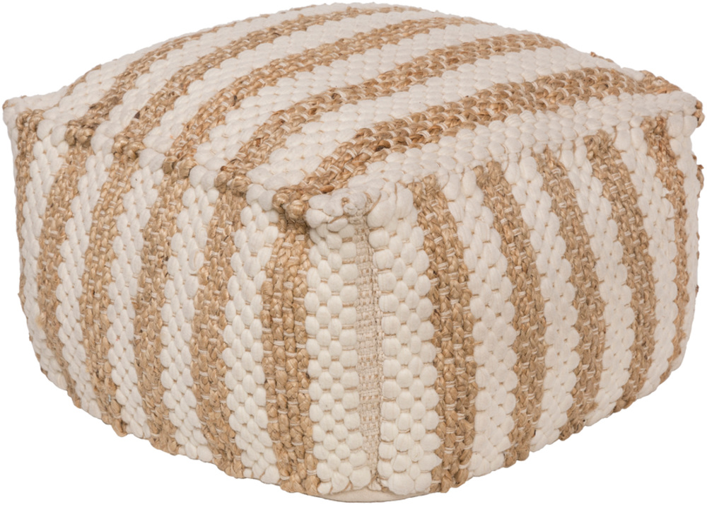 OCPF4001-202012 Oak Cove Pouf - White & Khaki - 20 x 20 x 12 in -  Livabliss